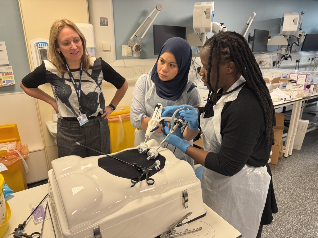 Trainee surgeons at the laparoscopic simulator